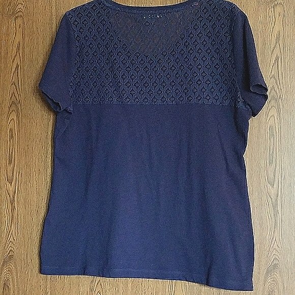 Tommy Hilfiger Blue Knit Short Sleeve Lace Star Top Size L - Picture 5 of 7